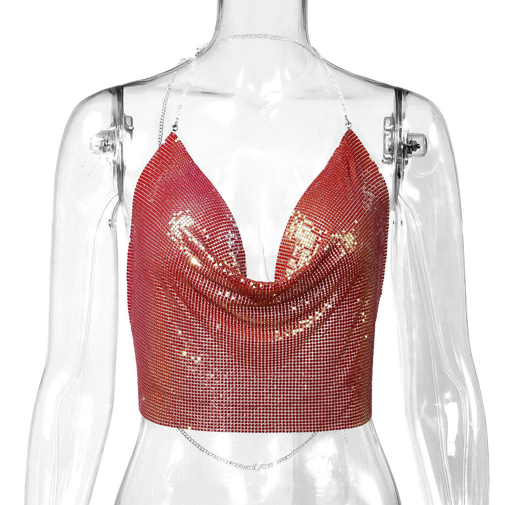 Womens Metallic Sequin Camisole Top