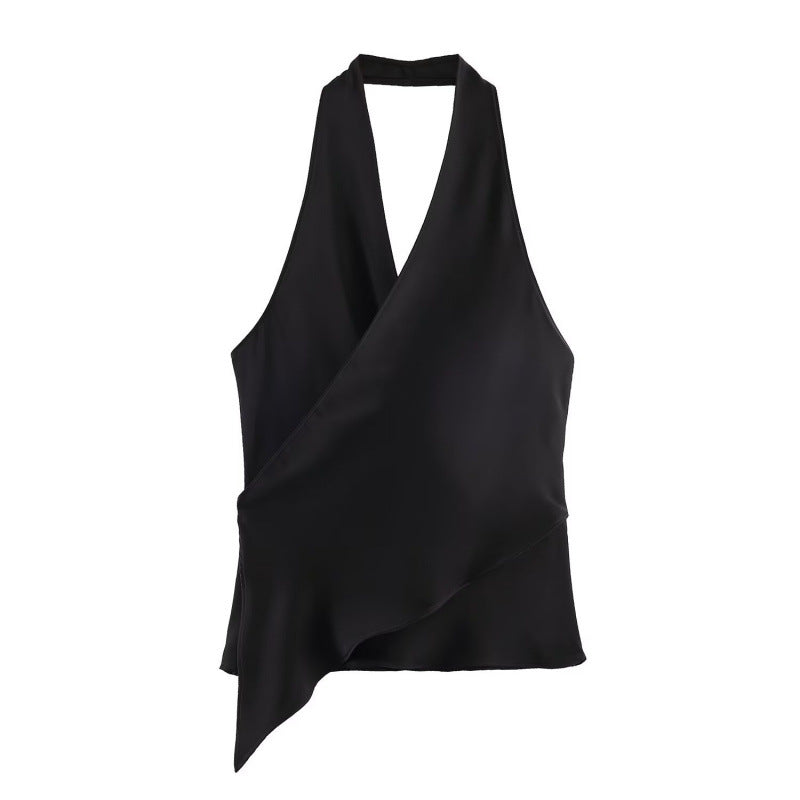 European And American-style Fashionable Versatile Satin-textured Halter-neck Top