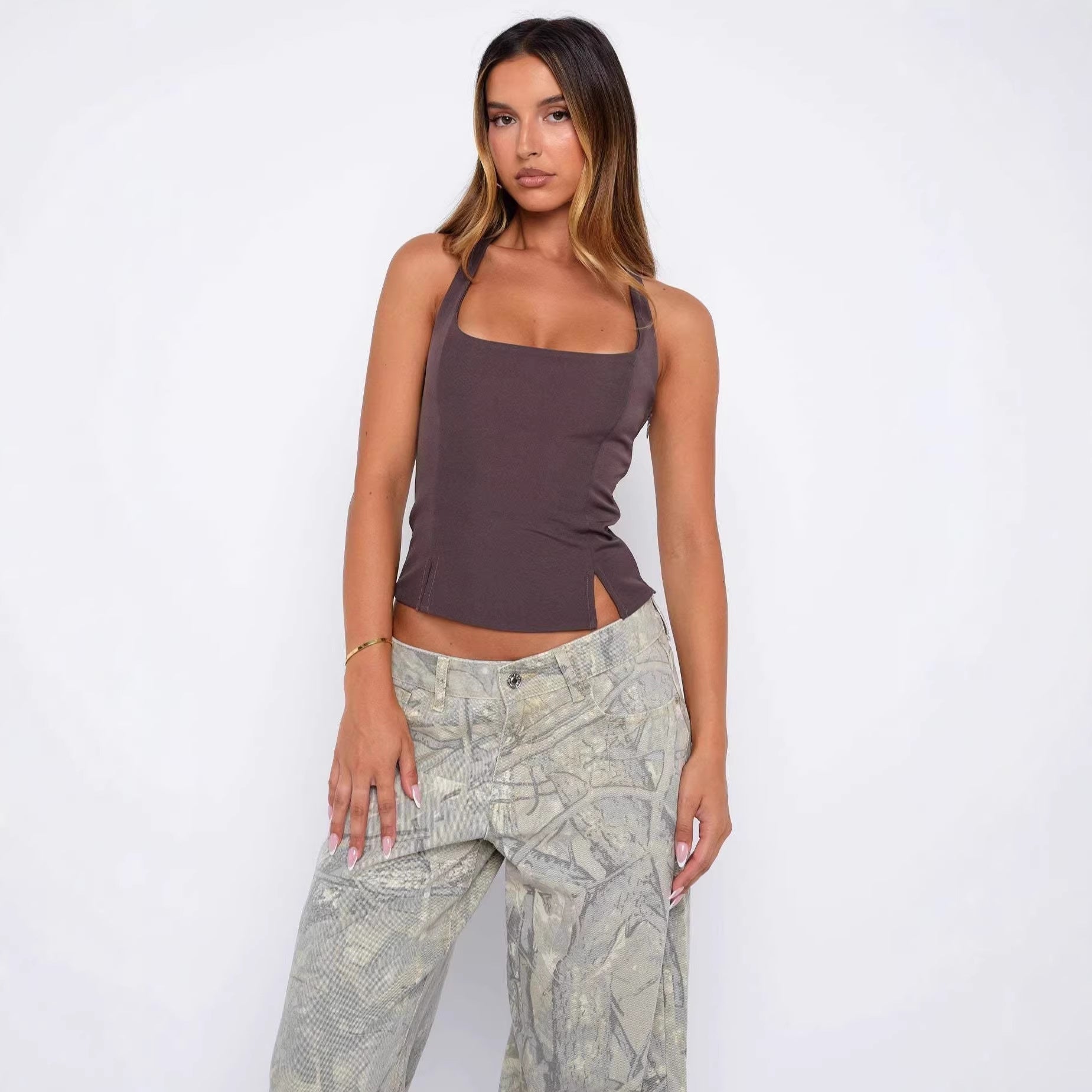Solid-color Halter Women's Top