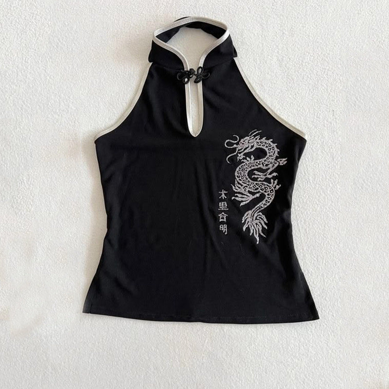 Summer New Vintage Halter Top With Buttoned Knots