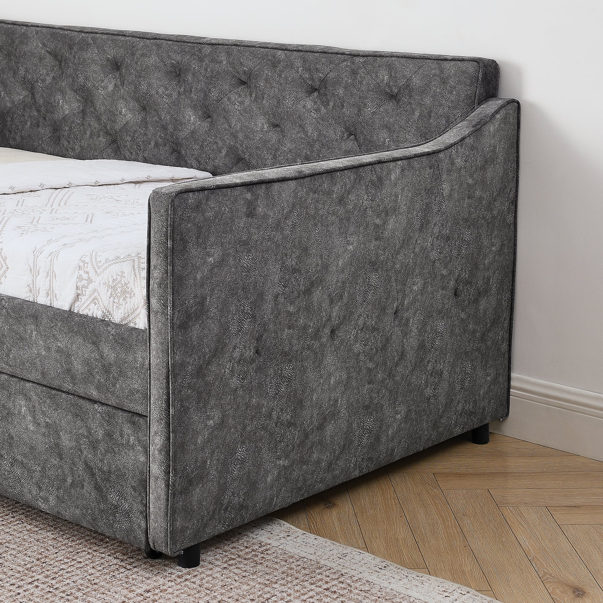 Grey Velvet Mid-Century Style Twin Upholstered Daybed with Pop-Up