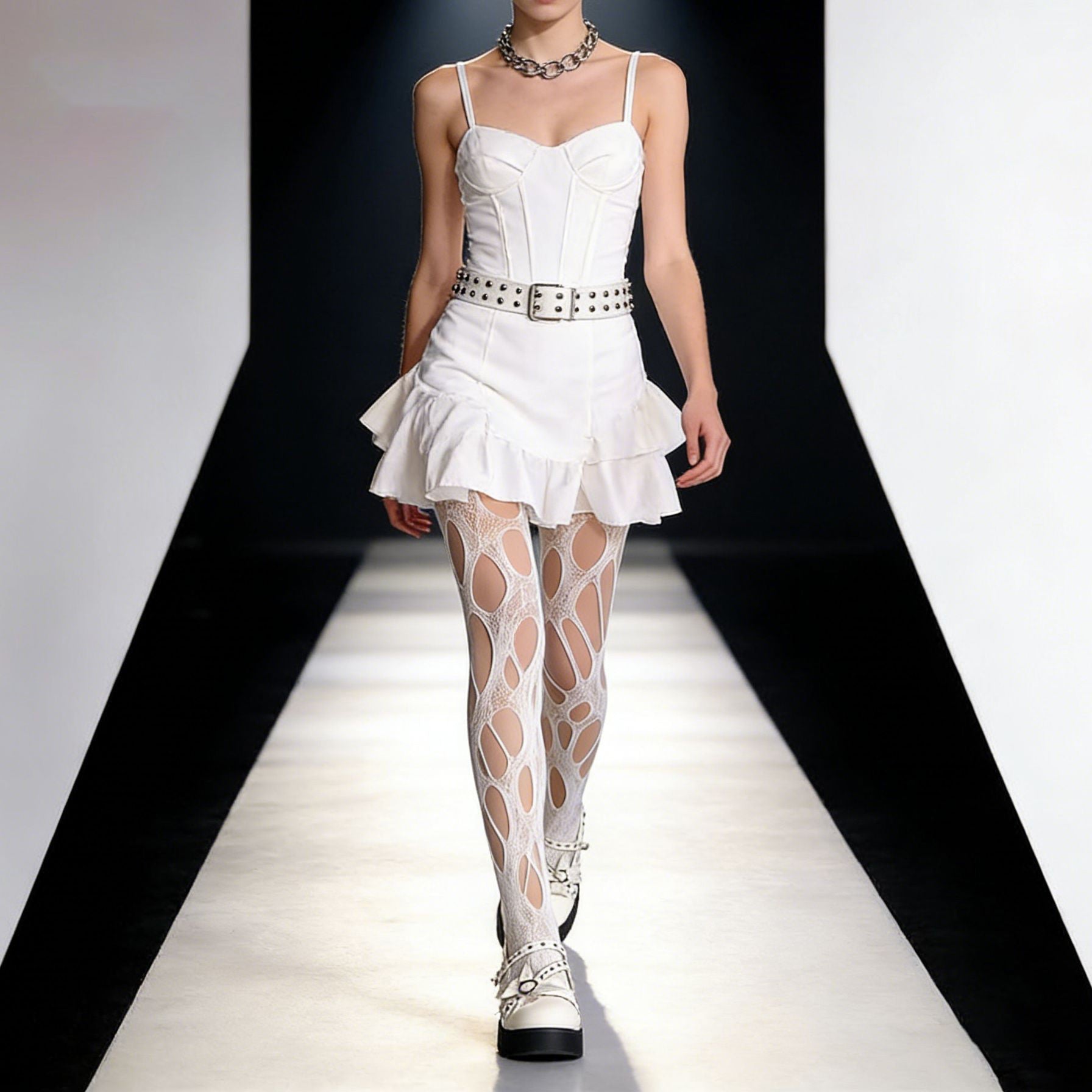 Irregular And Sexy Stockings With Summer Thin Straps, Broken Holes, Black Silk Jumpsuit Stockings