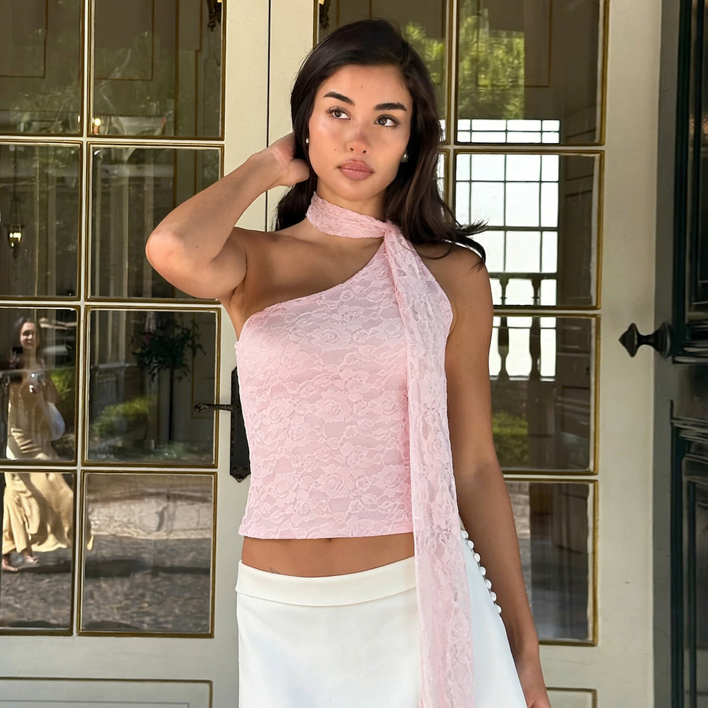 Irregular Lace Neck Scarf Slant-Neck Designer-Style Tank Top