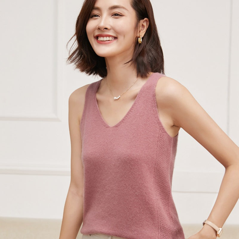 Women's V-Neck Slip Classic Solid Color Pullover