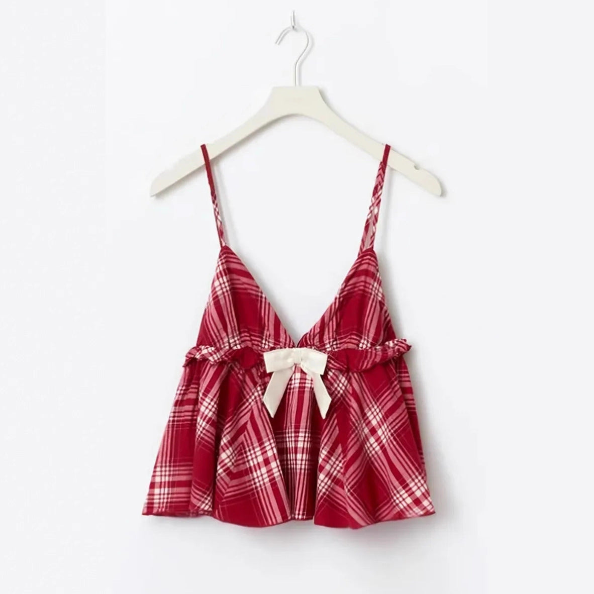 New Women's Clothing Comfortable And Casual Plaid Design With Bow Decoration, Sexy Vintage Camisole