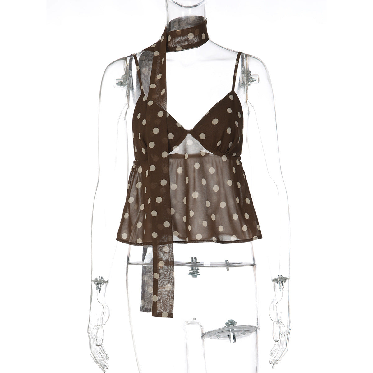 Women's V-neck Backless Polka-dot Camisole, Plus A Complimentary Silk Ribbon