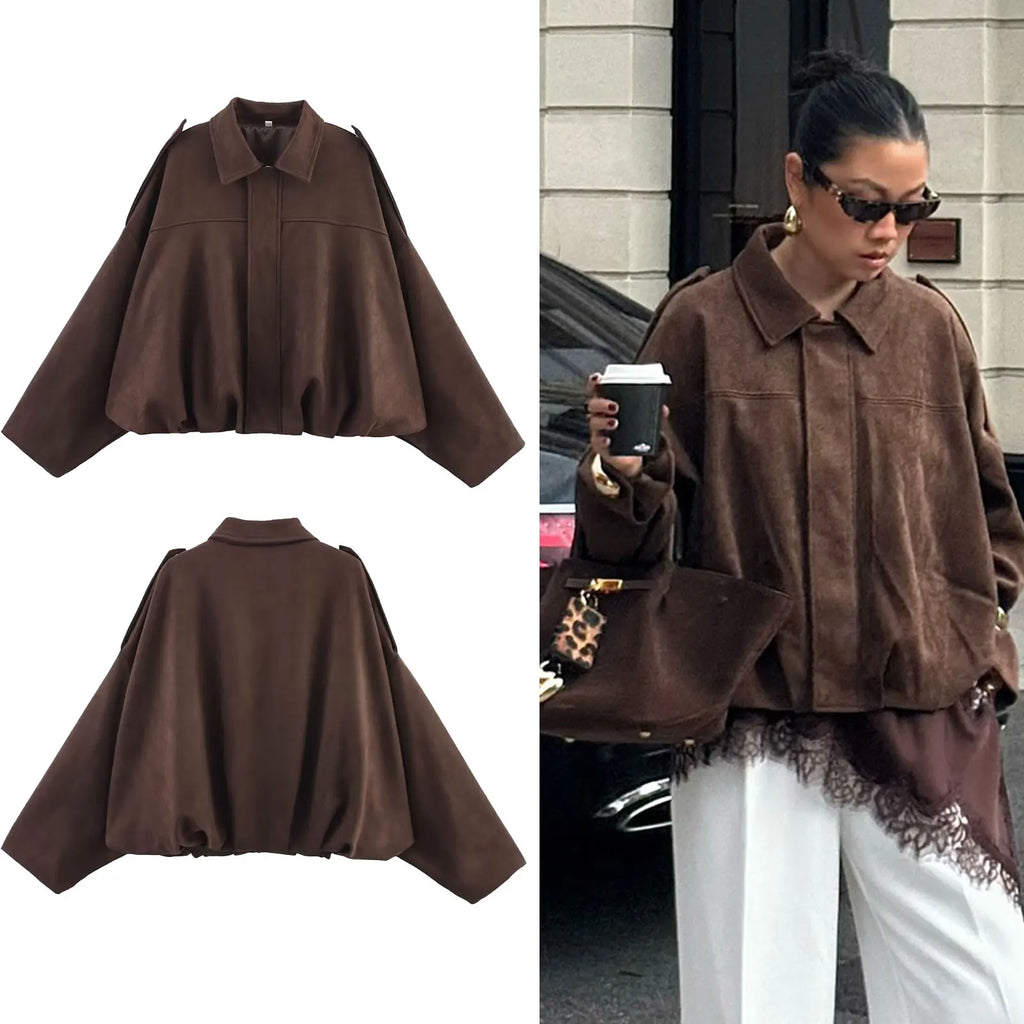 HH Women's Street Fashion Solid Loose Suede Texture Coats Causal Long