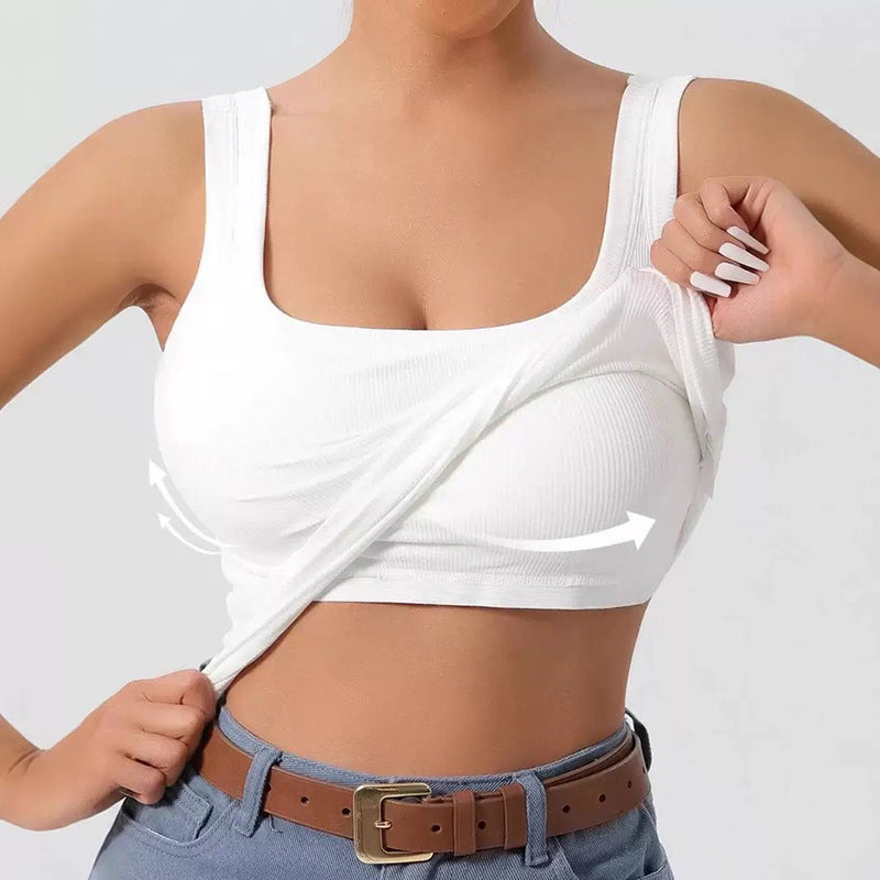 Threaded Strap Padded Comfortable Slim-fit Inner Or Outer Wear Wide Shoulder Strap Sleeveless Tank Top