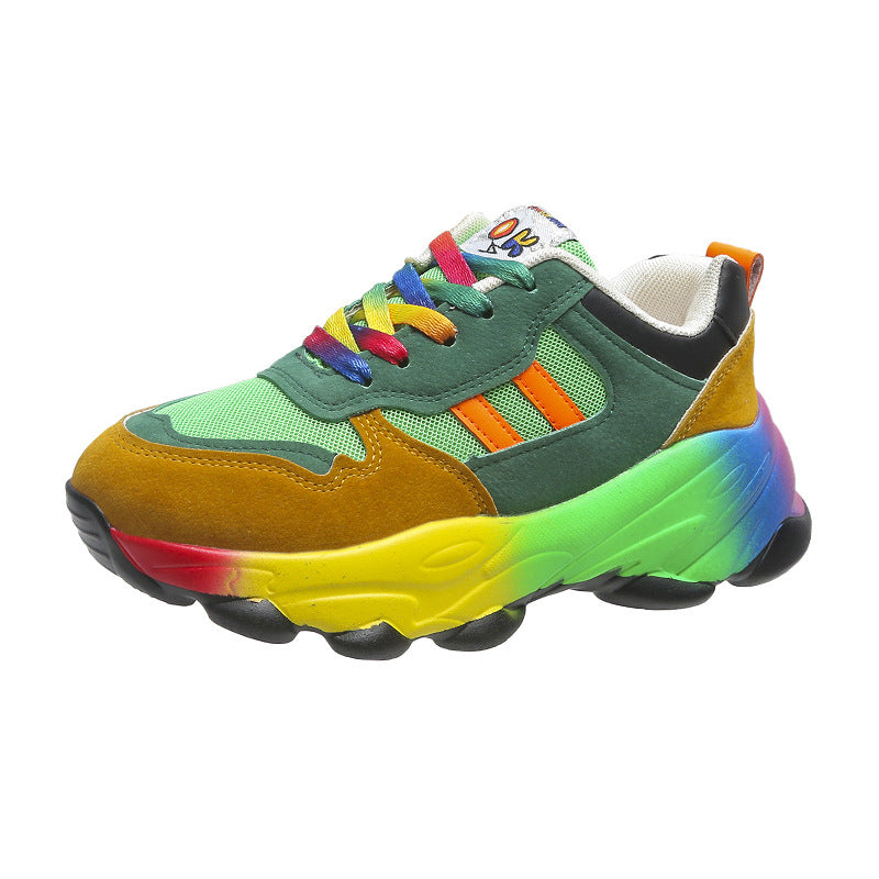 Women's Fashion Thick Bottom Colorful Front Lace-up Sneakers ( women's shoes)