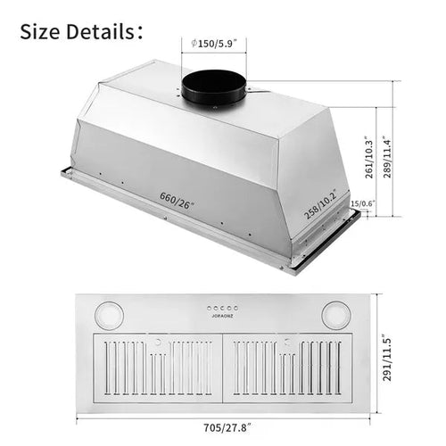 30" Built-In Insert Range Hood 600CFM Kitchen Vent LEDs Convertible