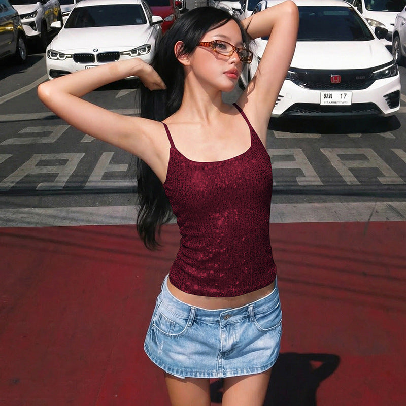 Fashionable Sexy Sequined Sli Fit Camisole