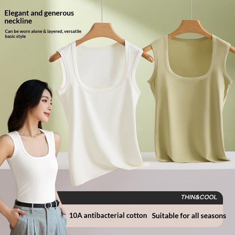 Womens Camisole Inner Layer Solid Color Square Neck Plus Size Sleeveless Base Shirt Slimming Bottoming Vest