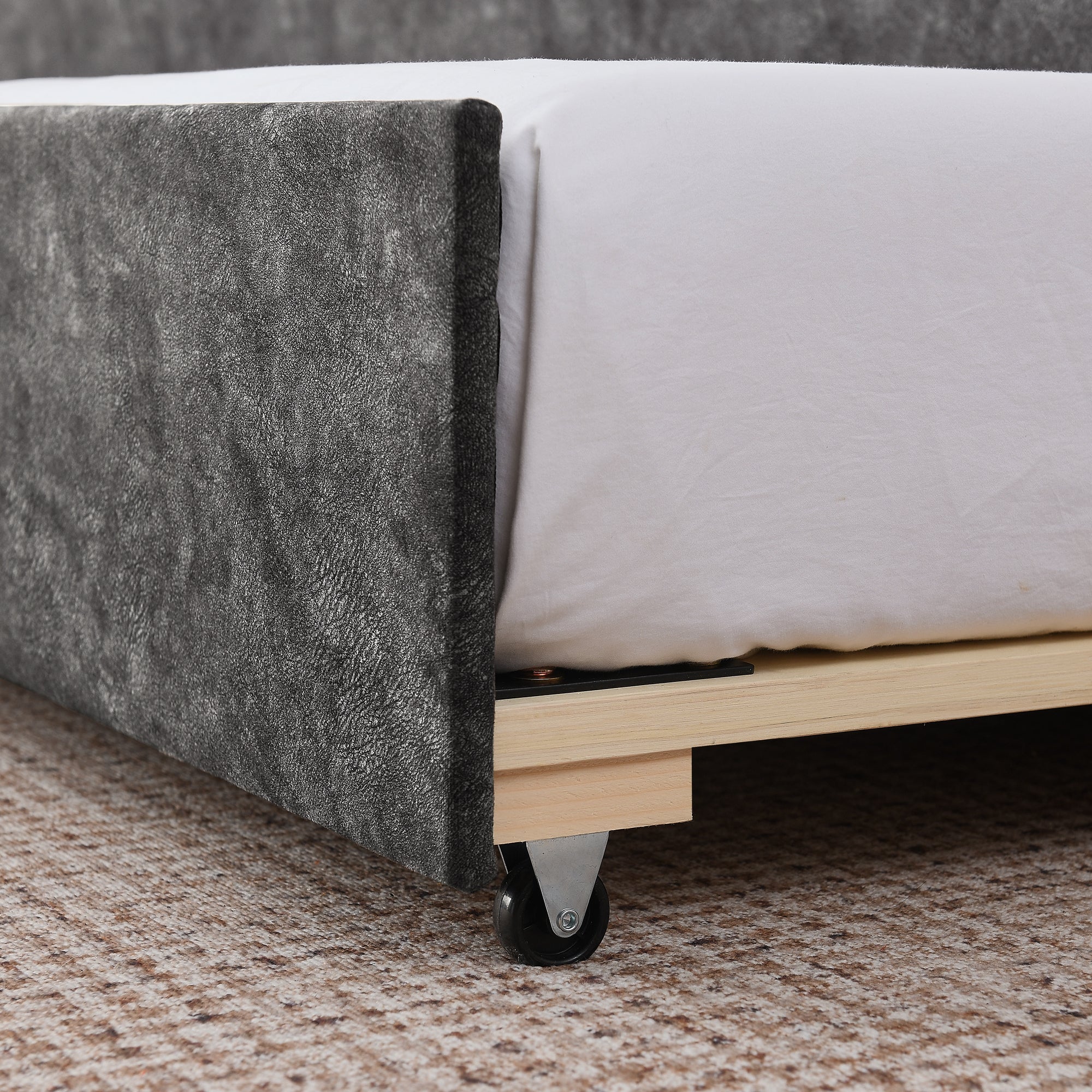Grey Velvet Mid-Century Style Twin Upholstered Daybed with Pop-Up