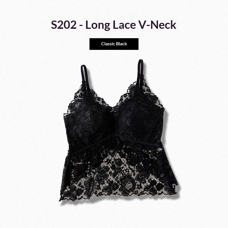 Lace Floral Camisole Mesh Top With Built-in Pads Sexy Slim-Fit Minimalist Base Layer