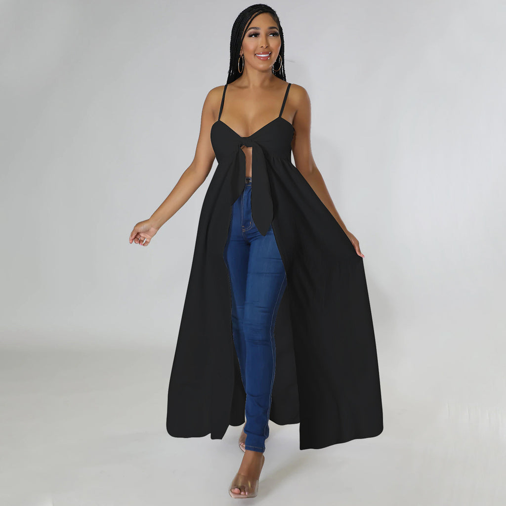 Womens Sexy Camisole Irregular V-Neck Slit T-Shirt