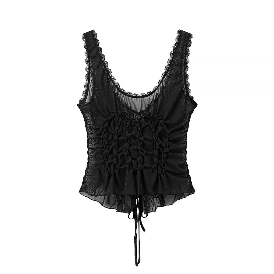 Womens Pleated Slim-Fit Camisole Top With Bow-Tie Straps
