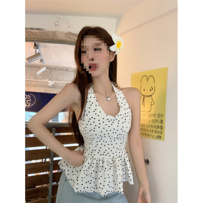 Womens Stylish Halter Top With Ruffled Hem