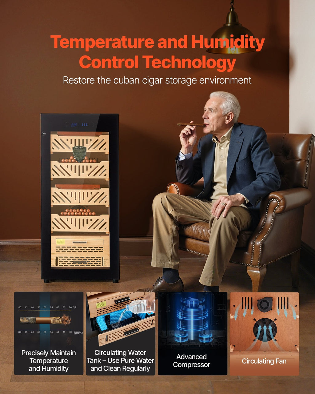 105L Electric Cigar Humidor Cooler Cabinet 1000 Counts With Compressor
