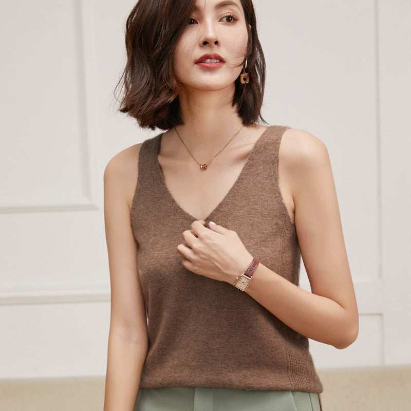 Women's V-Neck Slip Classic Solid Color Pullover