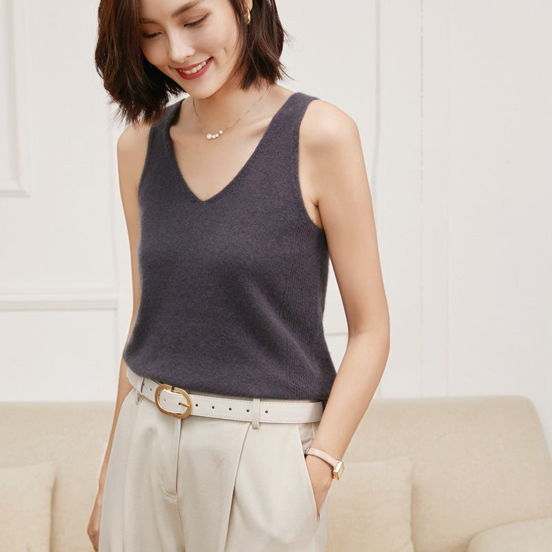 Women's V-Neck Slip Classic Solid Color Pullover