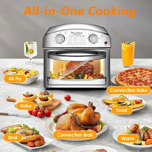 Stainless Steel 12-Liter Air Fryer, Dual Knob Control, 450°F