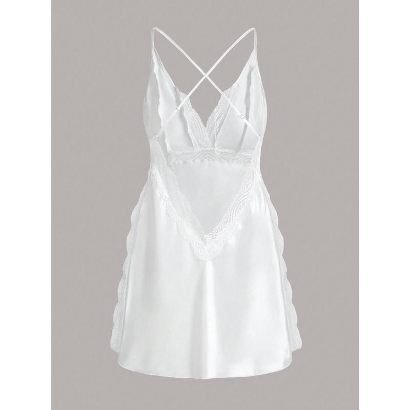 Womens Lace Color-Block Backless Spaghetti-Strap Slit Top