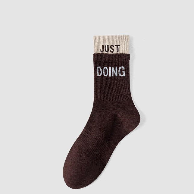 Women's Spring And Summer Yoga Socks, Sports Socks, Women's Long Stockings, Letter Printed Color Blocked Yoga Socks