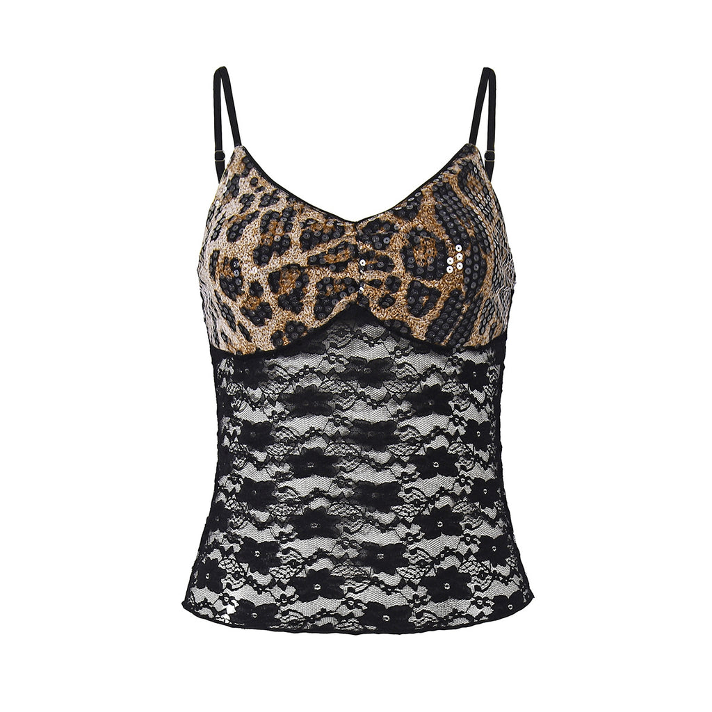 Lace And Bead Patchwork Lace-up Elastic Bandeau Camisole For Women