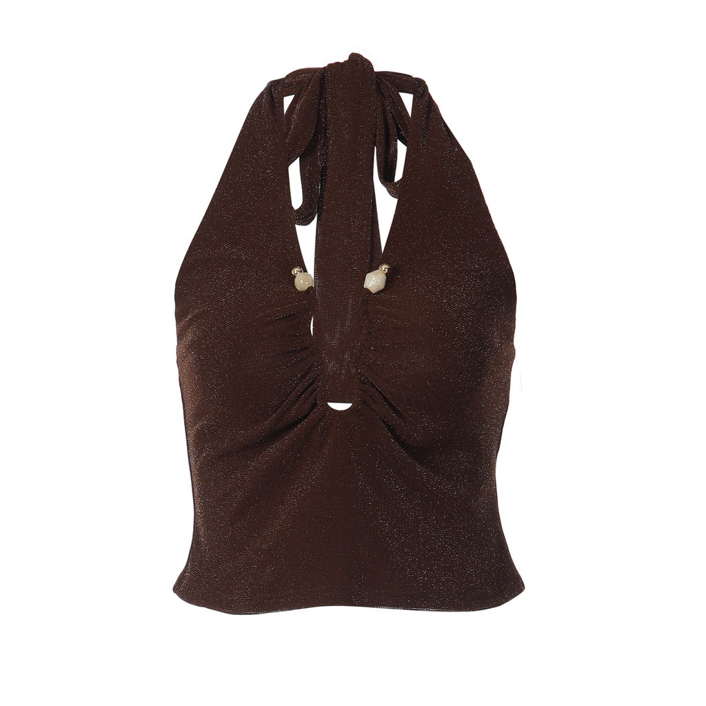 Sexy Halter-Neck Lace-Up Tank Top For Women Bodycon Slimming Ultra-Cut Style