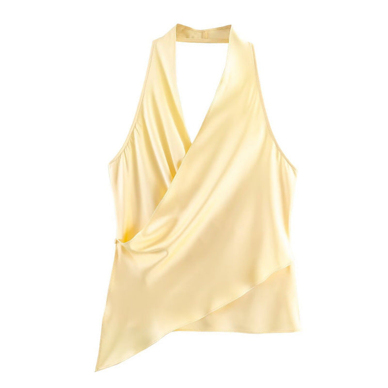 European And American-style Fashionable Versatile Satin-textured Halter-neck Top
