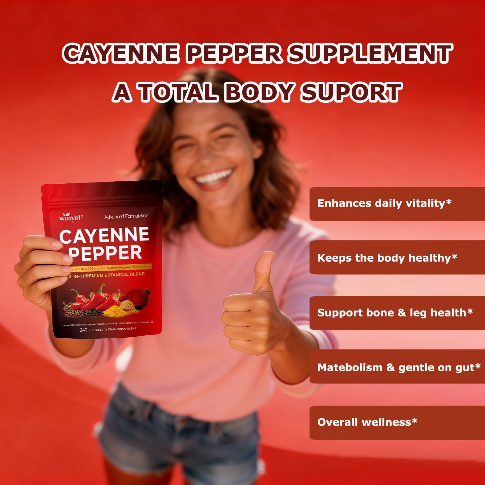 Chili Pepper Softgel Supplement To Support Leg Vein, Heart, And