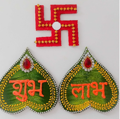 Handmade wooden shubh labh for pooja decoration