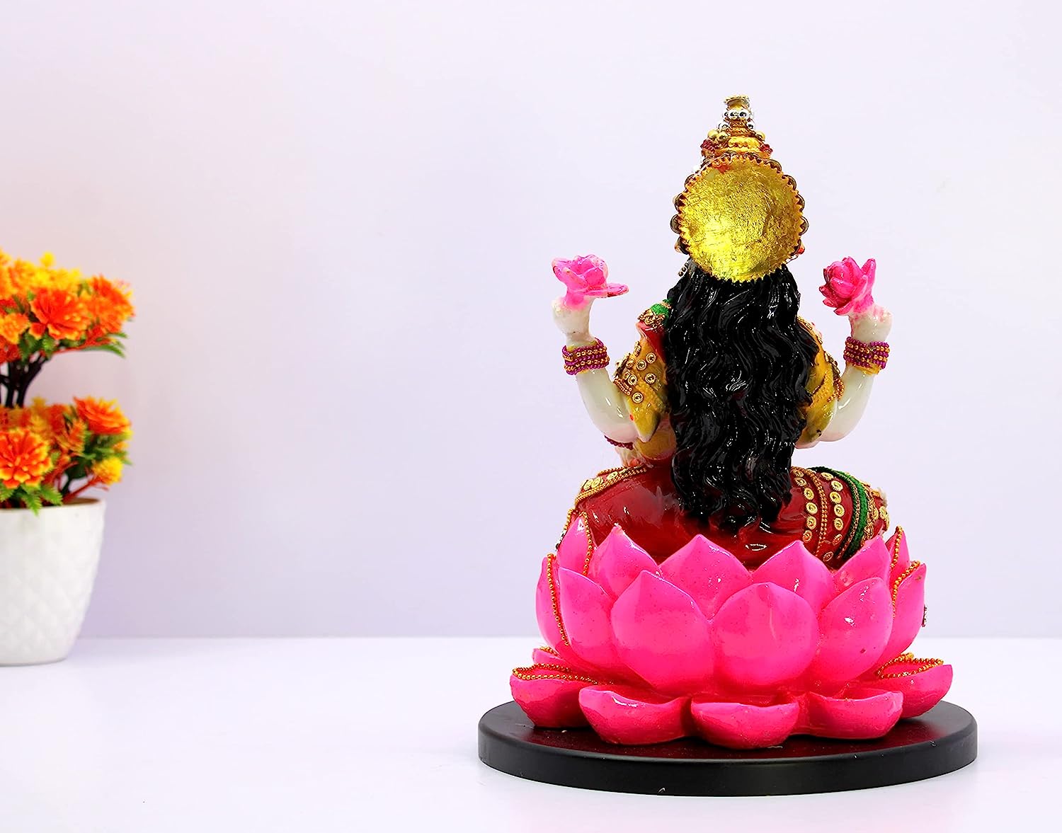 Decorative Lakshmiji Idol on Pink Lotus for Home Temple Pooja