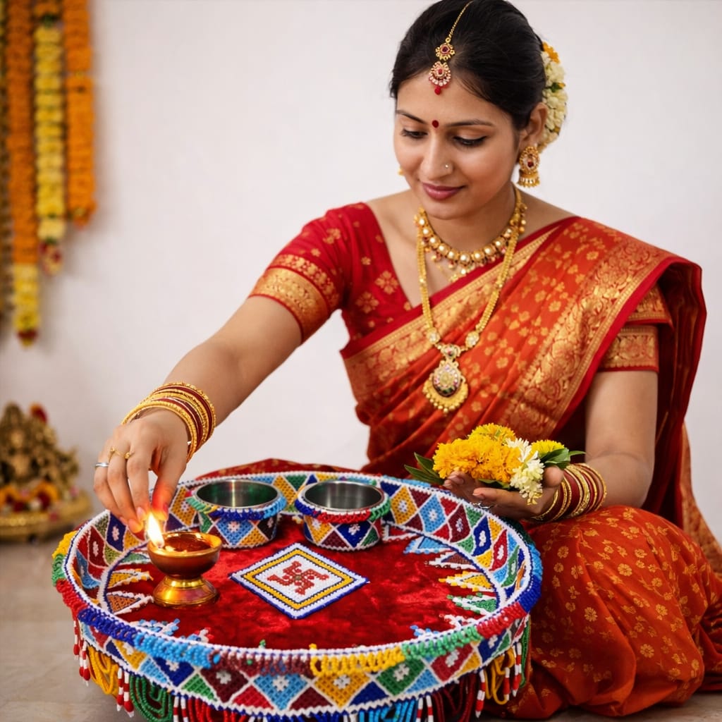 Beaded Decorative Ritual Puja Thali
