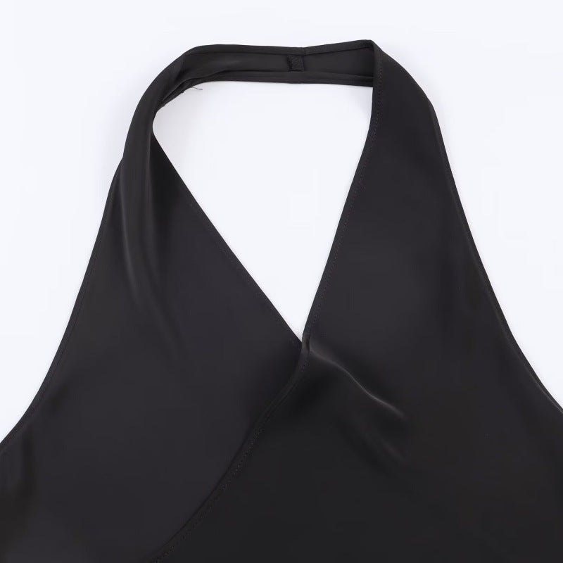 European And American-style Fashionable Versatile Satin-textured Halter-neck Top