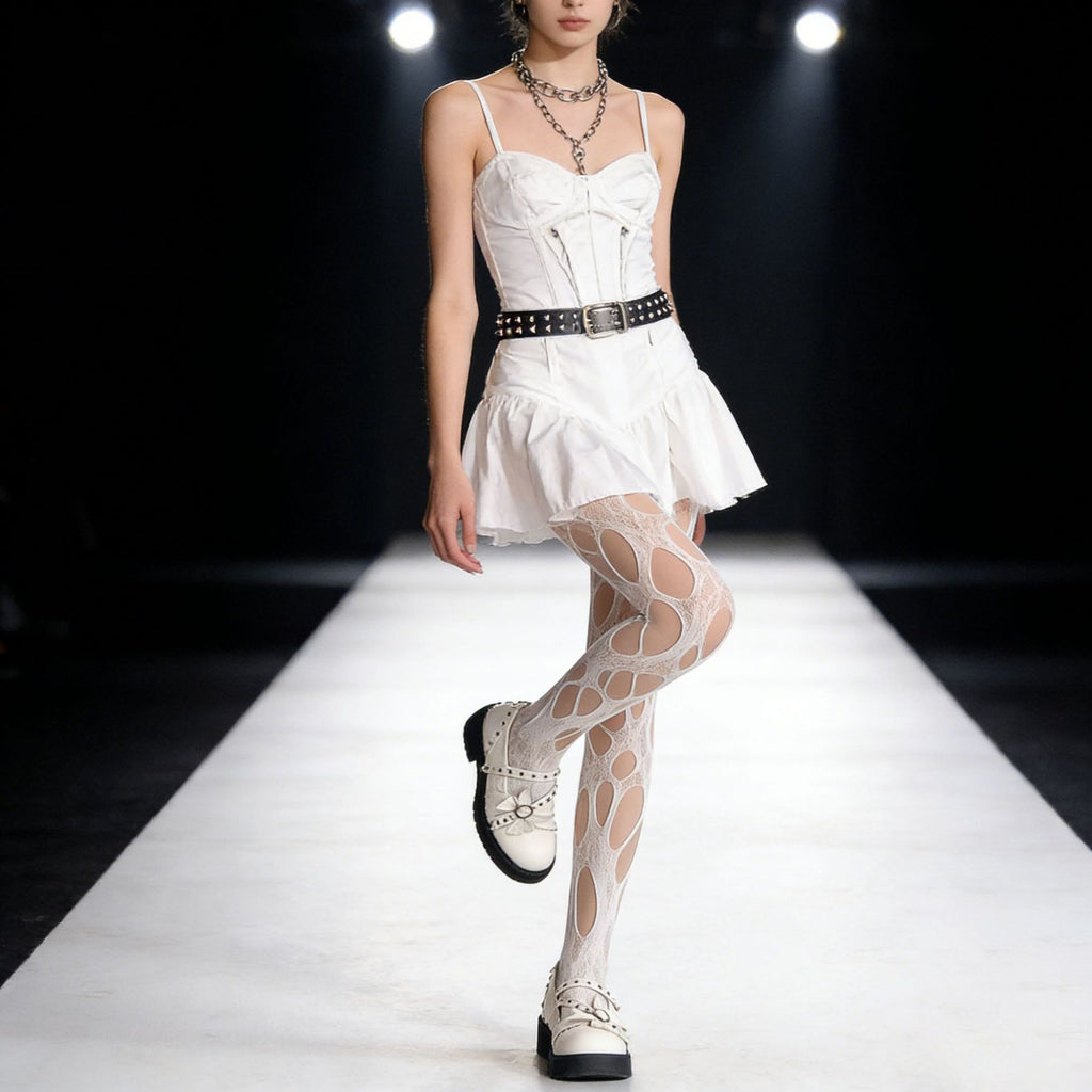 Irregular And Sexy Stockings With Summer Thin Straps, Broken Holes, Black Silk Jumpsuit Stockings