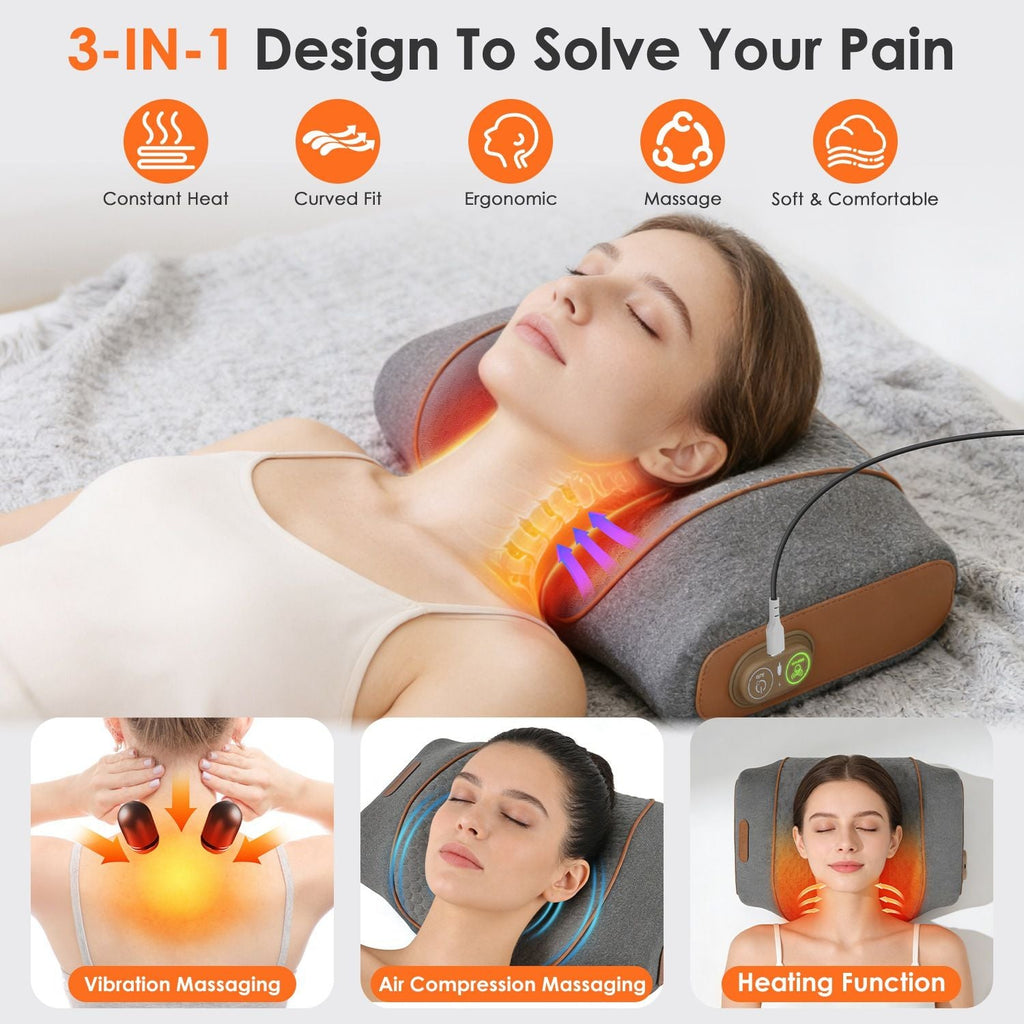 3-in-1 Neck Massager Pillow Ergonomic Massager with Heating Vibration