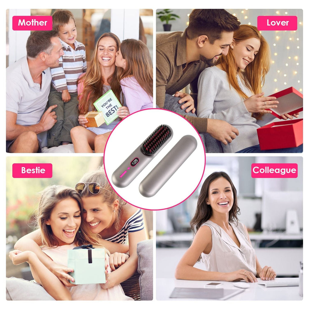 Cordless Negative Ion Hair Straightener Brush Rechargeable Mini