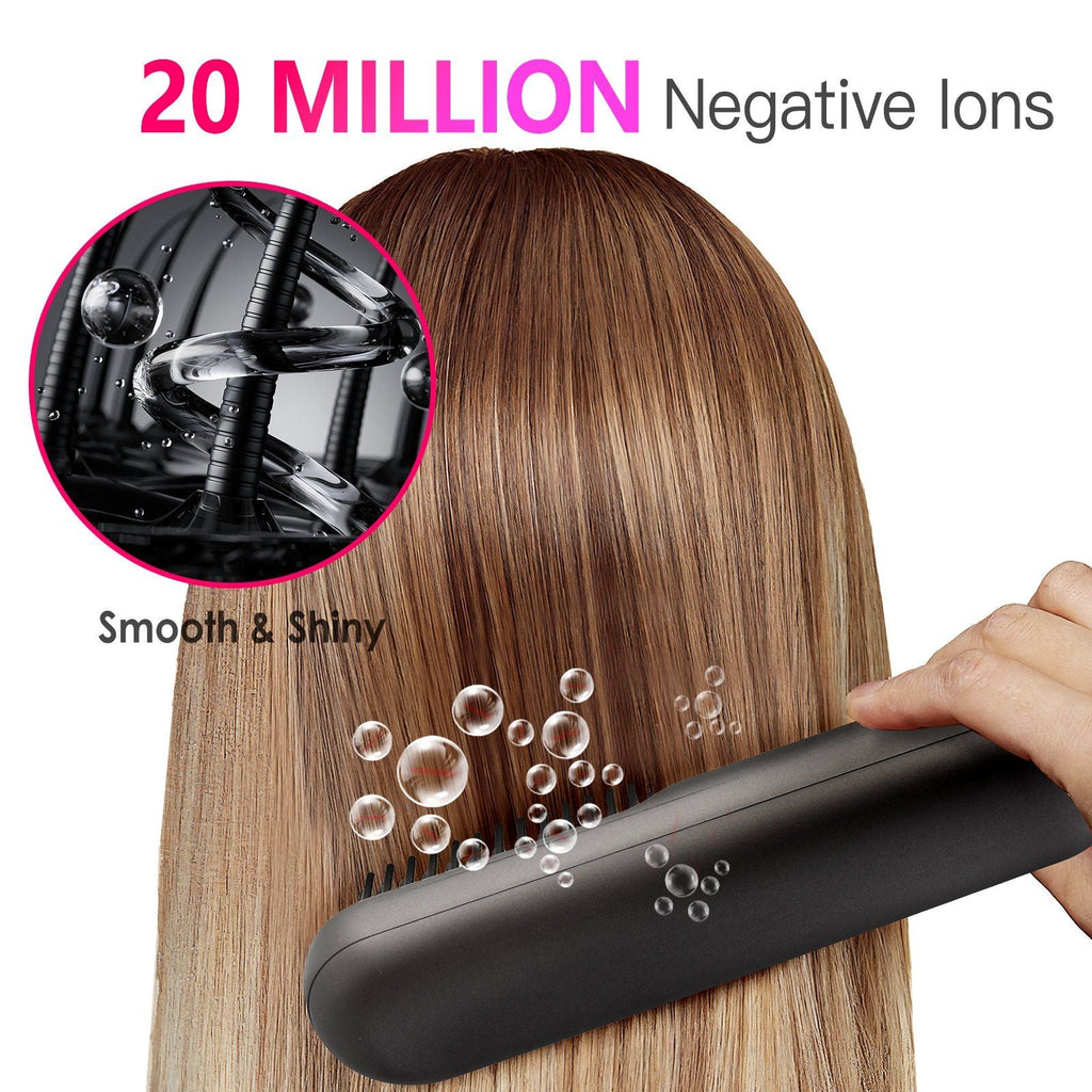 Cordless Negative Ion Hair Straightener Brush Rechargeable Mini
