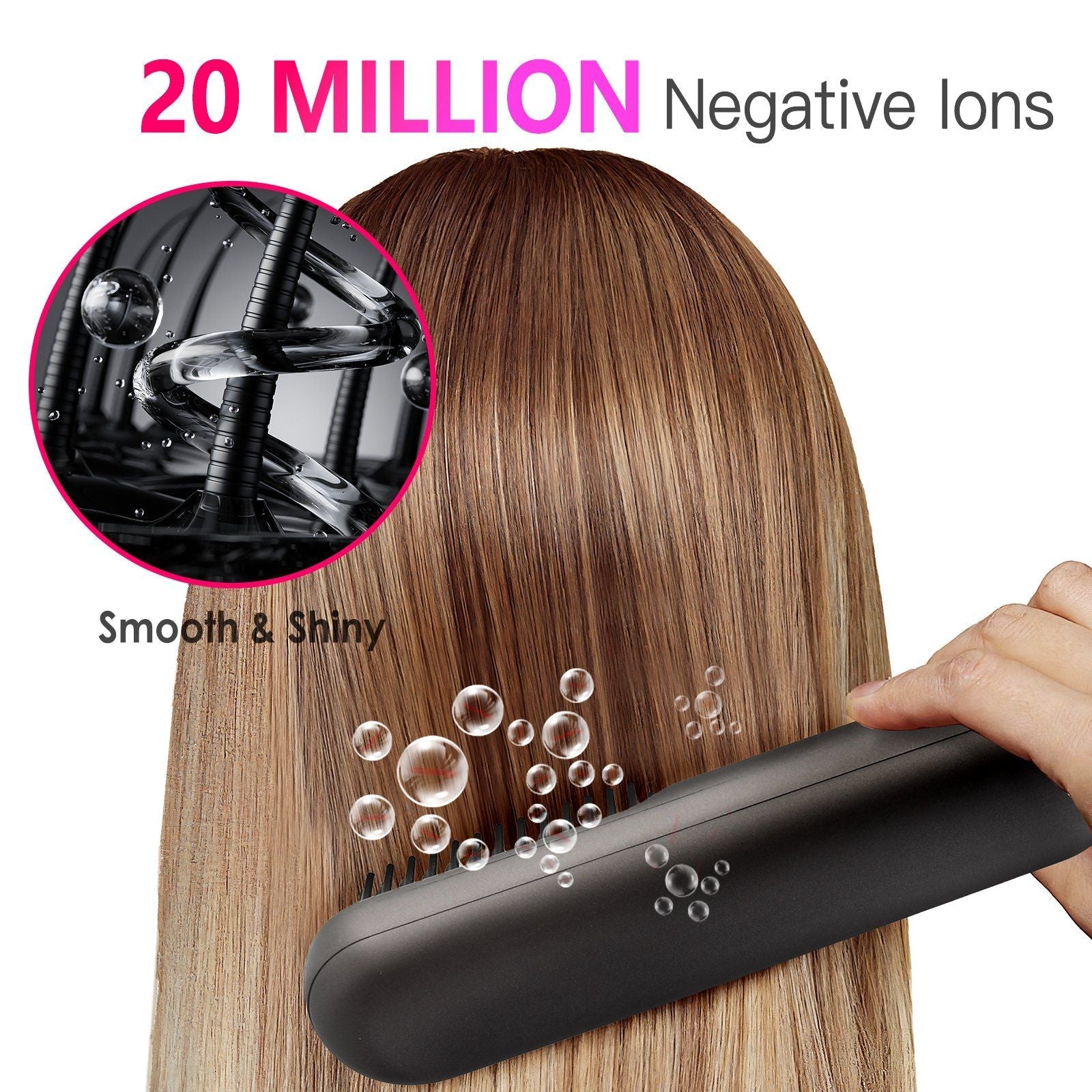 Cordless Negative Ion Hair Straightener Brush Rechargeable Mini