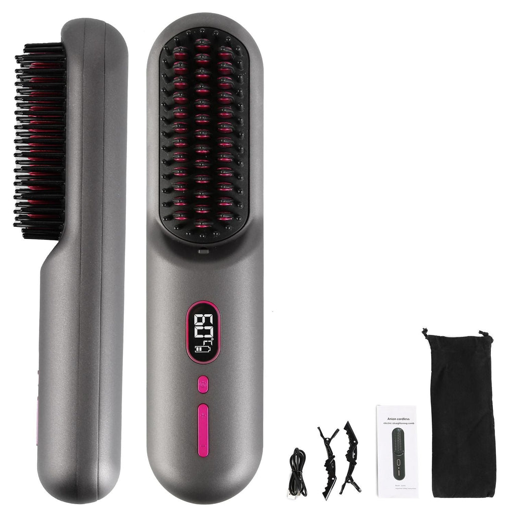 Cordless Negative Ion Hair Straightener Brush Rechargeable Mini