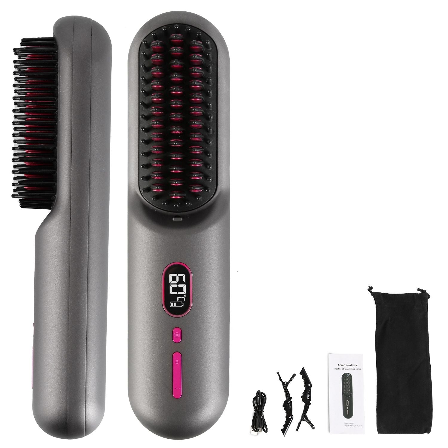 Cordless Negative Ion Hair Straightener Brush Rechargeable Mini