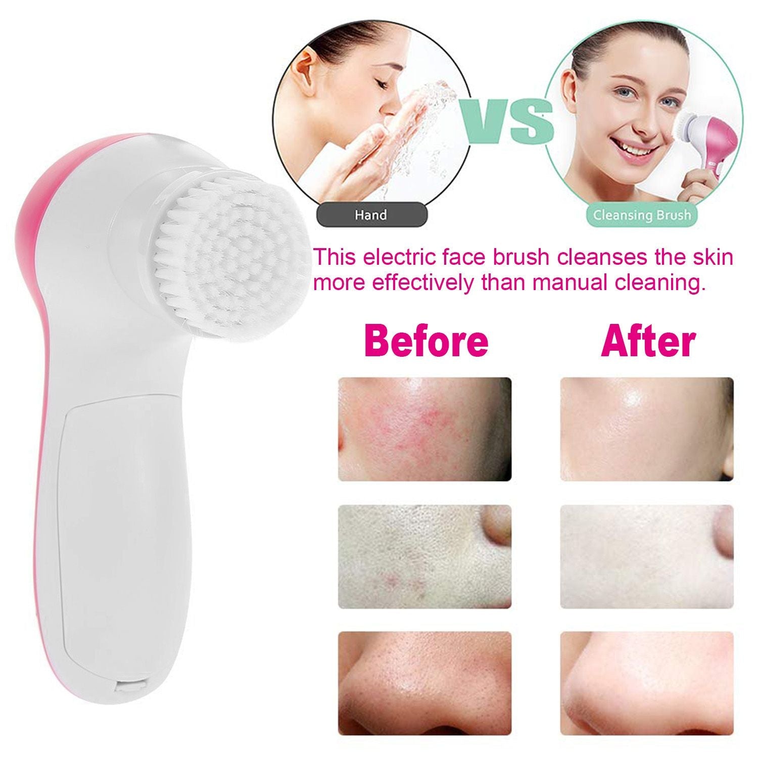 Facial Cleansing Brush Waterproof Face Spin Cleaning Brush with 5