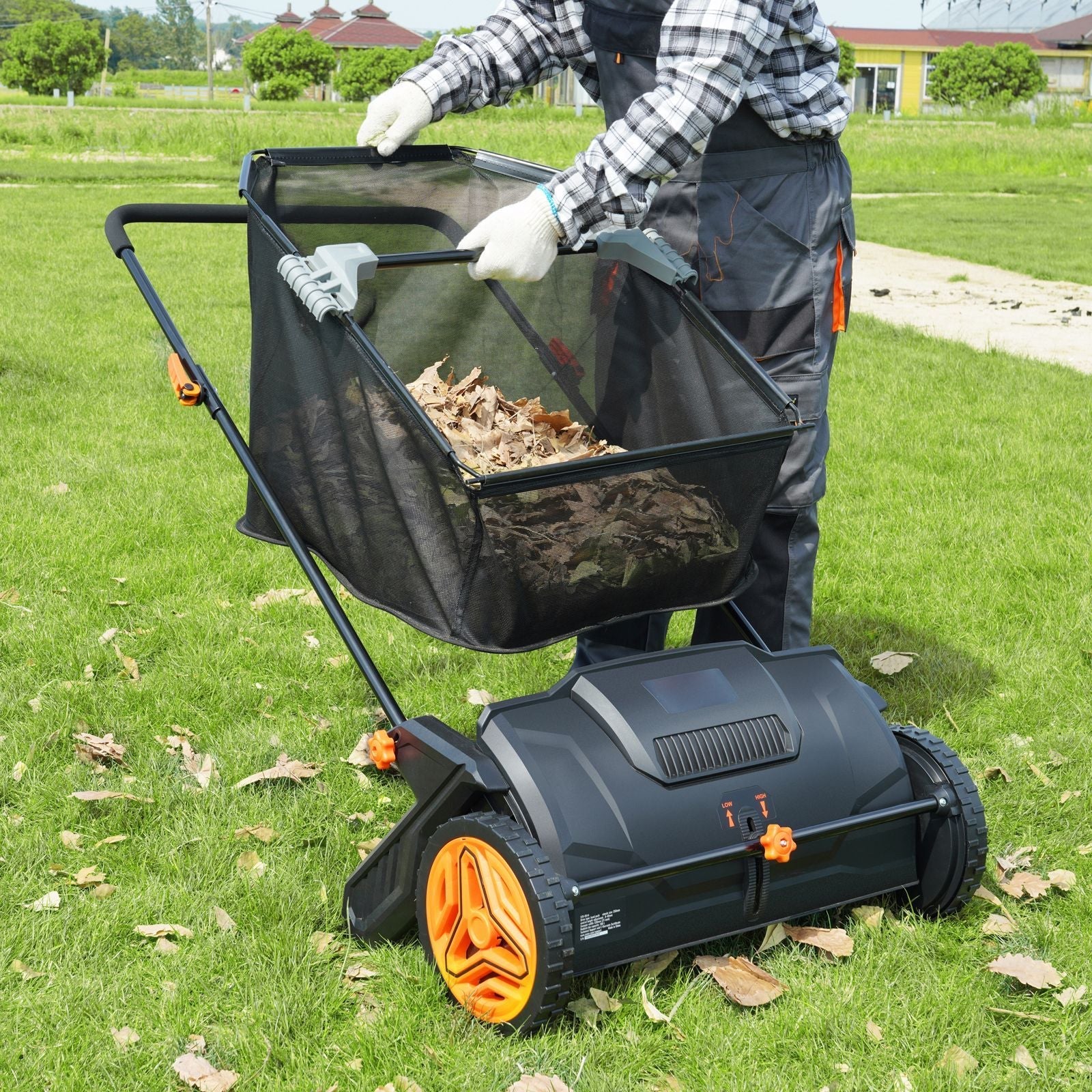 Push Lawn Sweeper, 21inch Leaf & Grass Collector, Strong Plastic