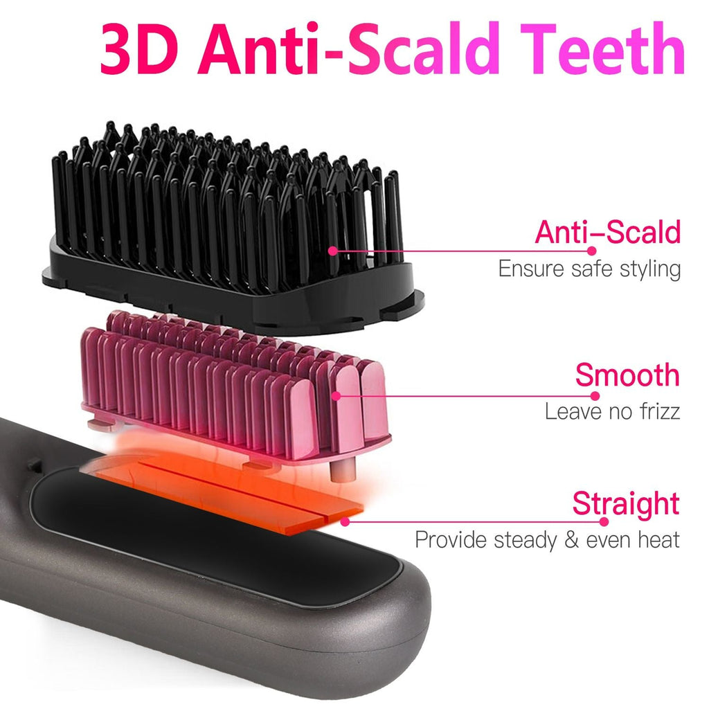 Cordless Negative Ion Hair Straightener Brush Rechargeable Mini