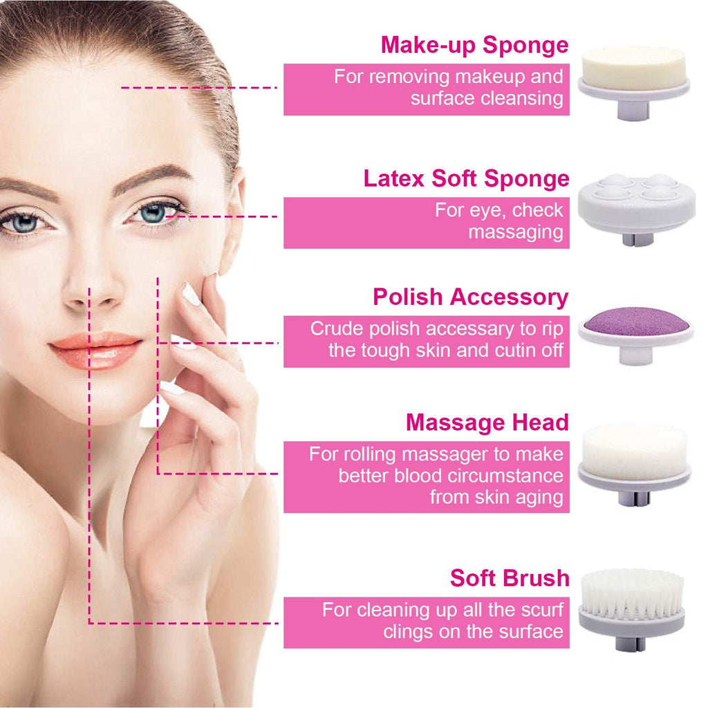 Facial Cleansing Brush Waterproof Face Spin Cleaning Brush with 5