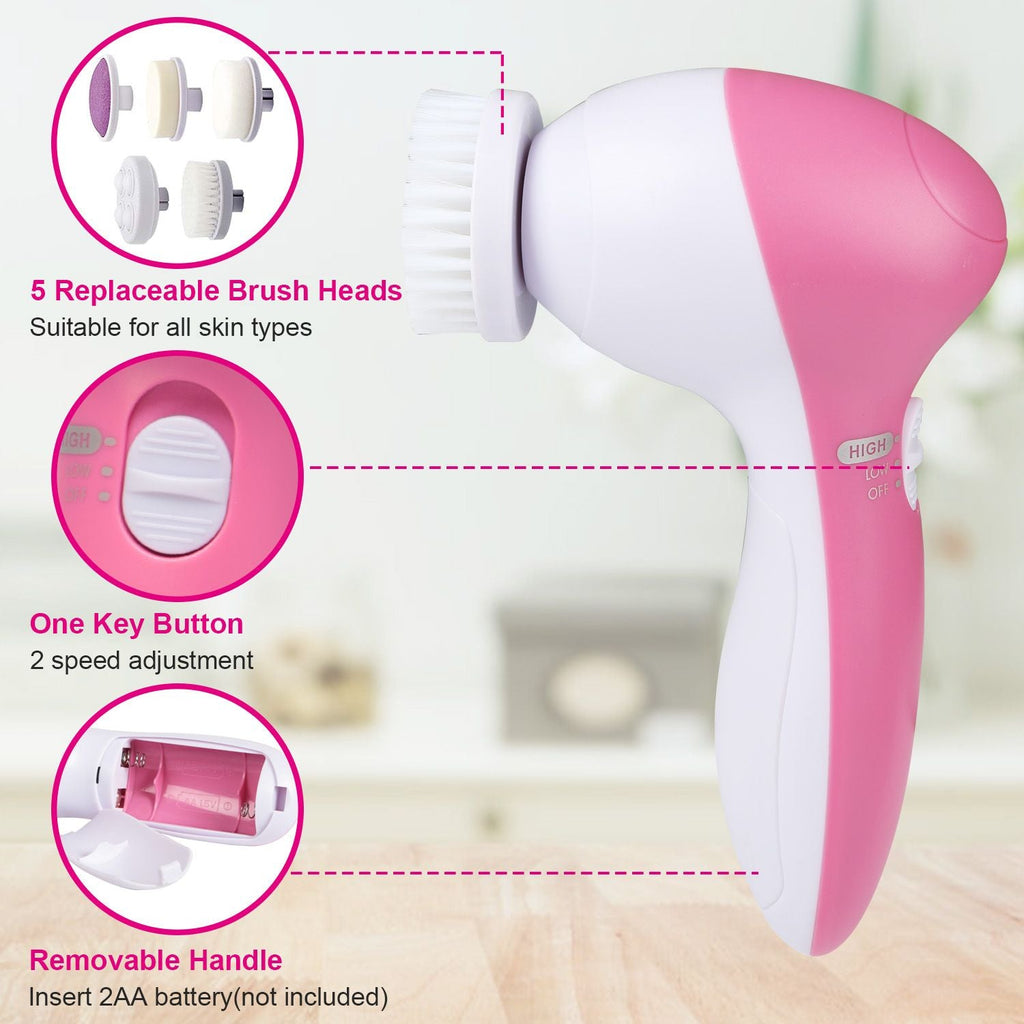 Facial Cleansing Brush Waterproof Face Spin Cleaning Brush with 5