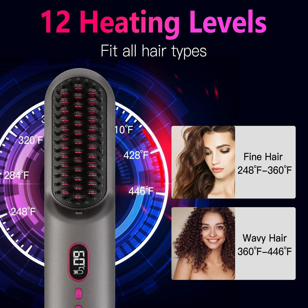 Cordless Negative Ion Hair Straightener Brush Rechargeable Mini