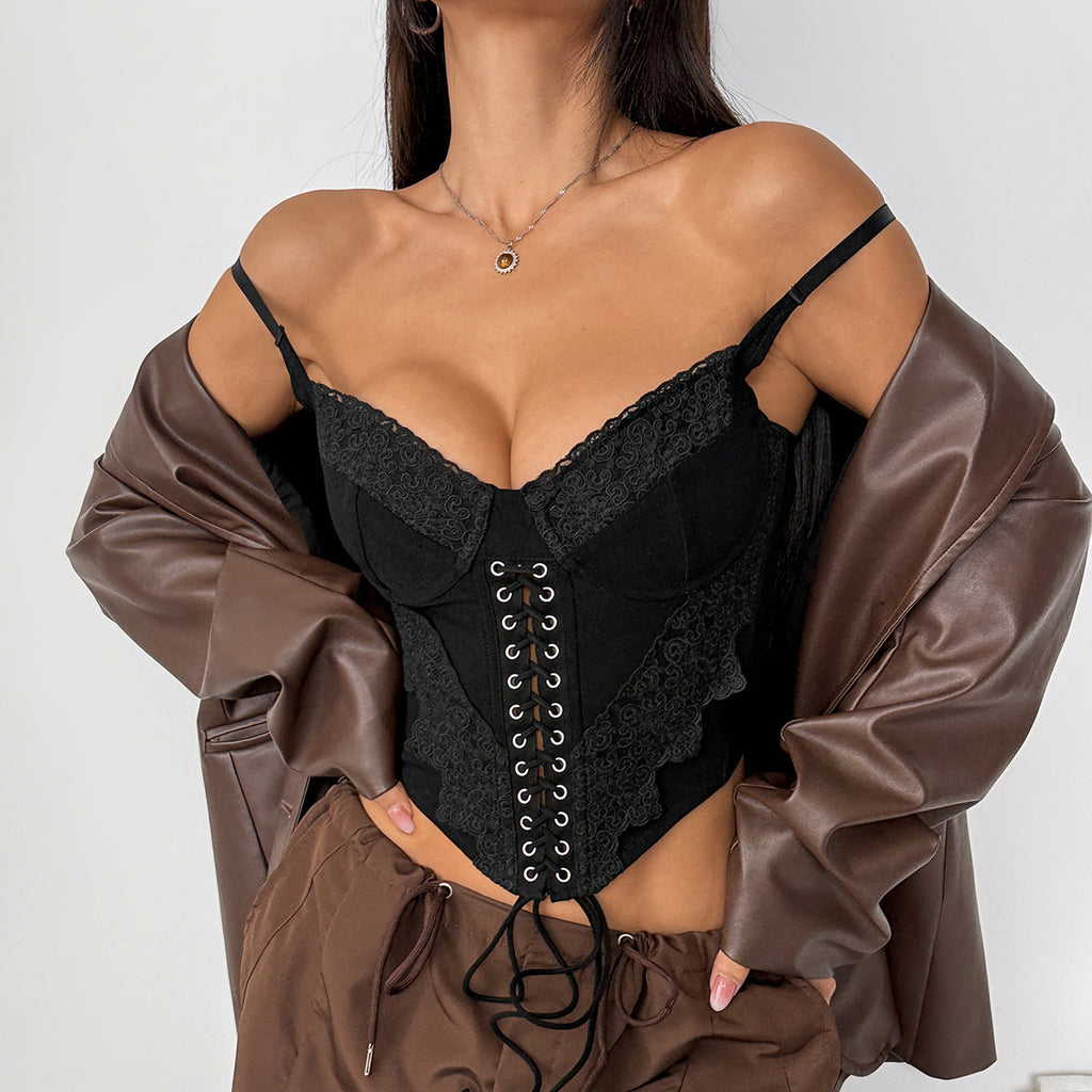 Womens Lace-Up Fishtail Underwire Camisole
