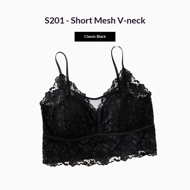 Lace Floral Camisole Mesh Top With Built-in Pads Sexy Slim-Fit Minimalist Base Layer